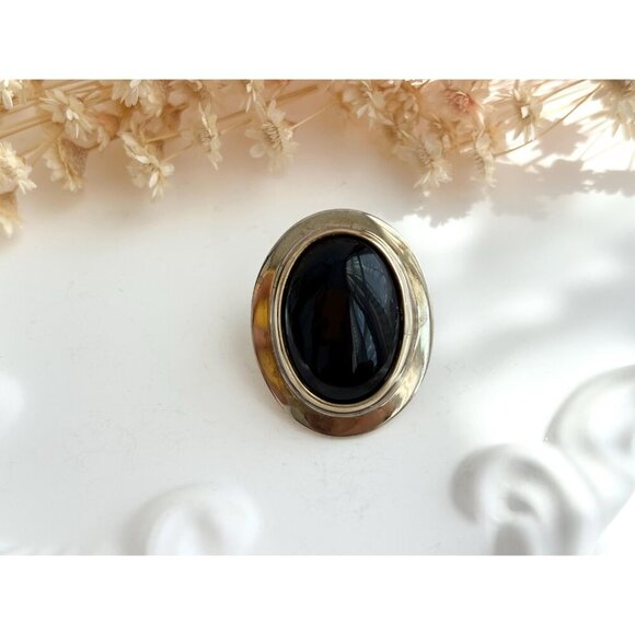 Black Onyx Gemstone Hand Wrought New Mexico Sterling 925 Vintage Pendant - Picture 2 of 10